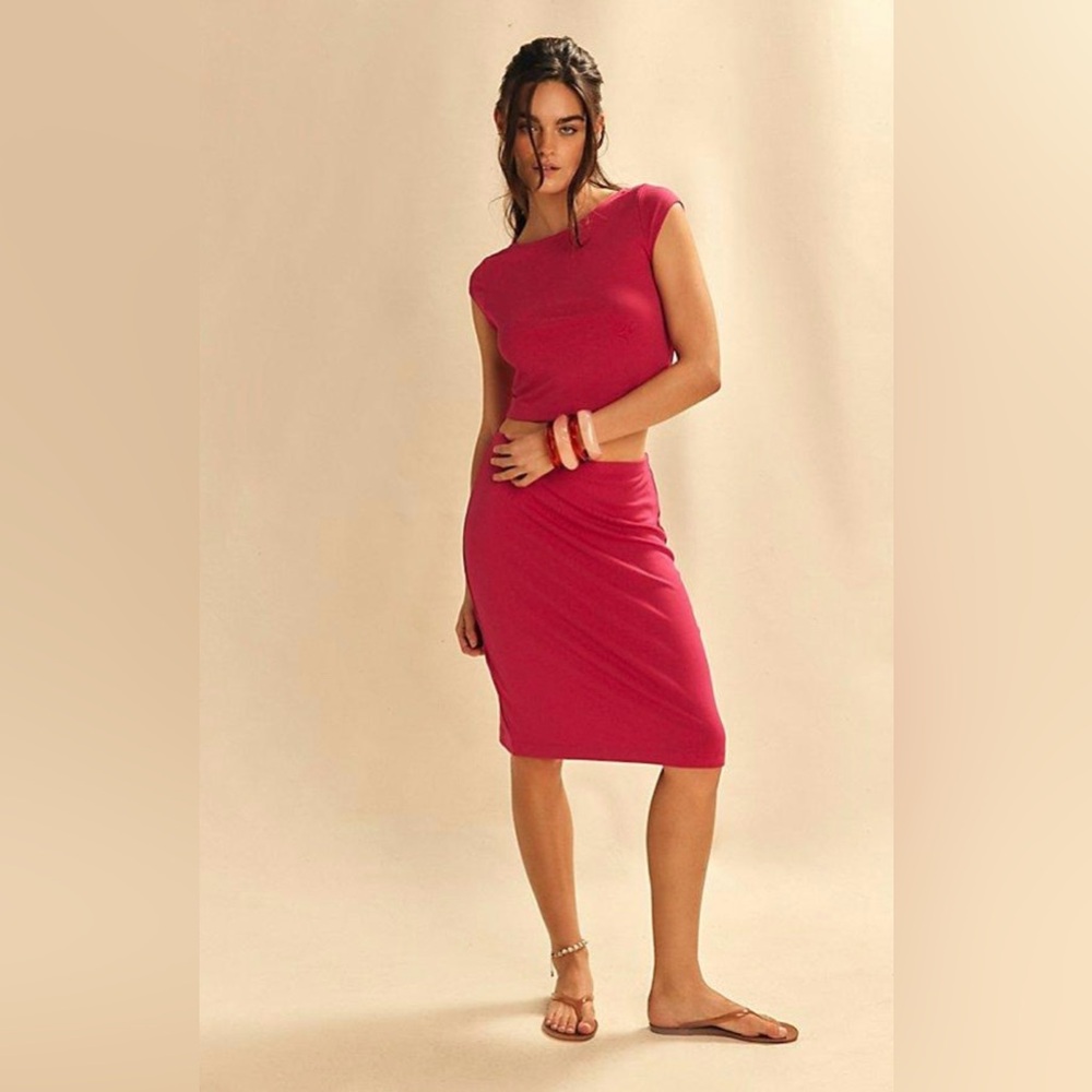 Free People Good Feels Top & Skirt Set In-Love Potion - Picture 3 of 5